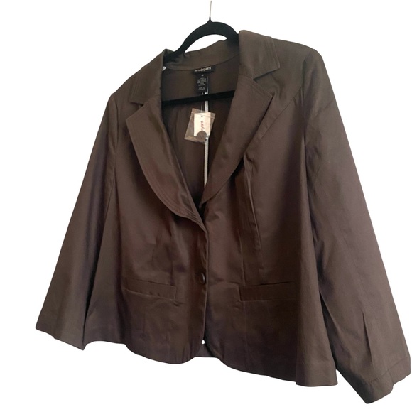Lane Bryant Notch Lapel Blazer 18 Brown Lined Short Cotton 2 Button Jacket - Picture 2 of 8